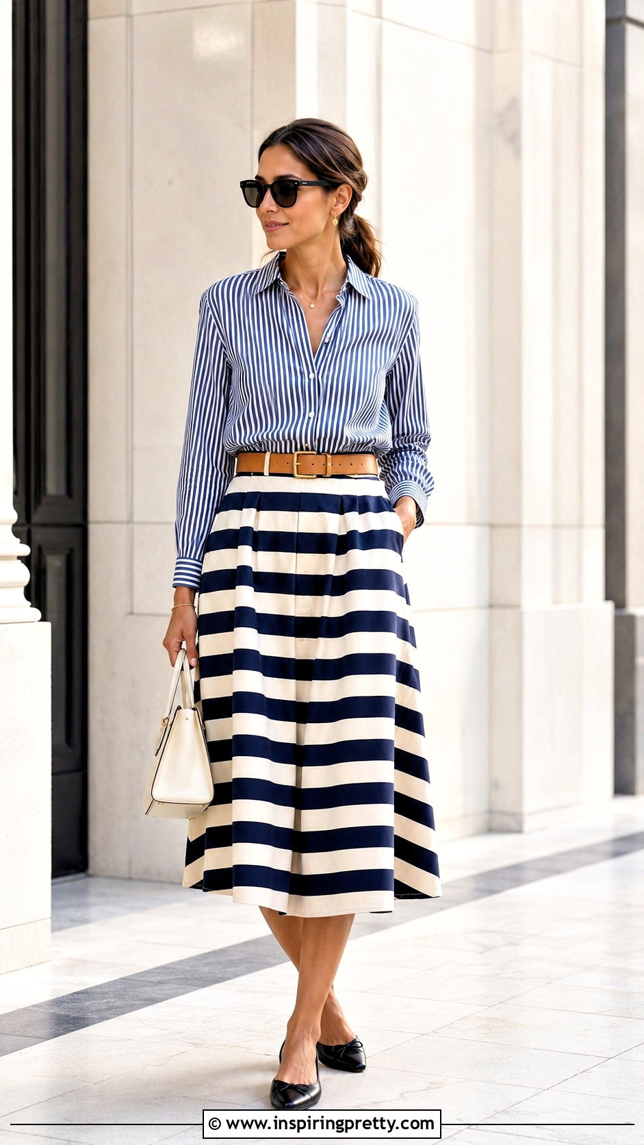 Mixed Stripe Shirt With Striped Midi Skirt - 20 striped top and skirt style ideas