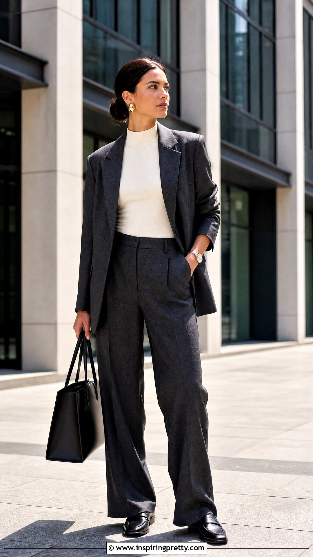 Mock Neck Bodysuit With A Pantsuit - 50 body top outfit ideas
