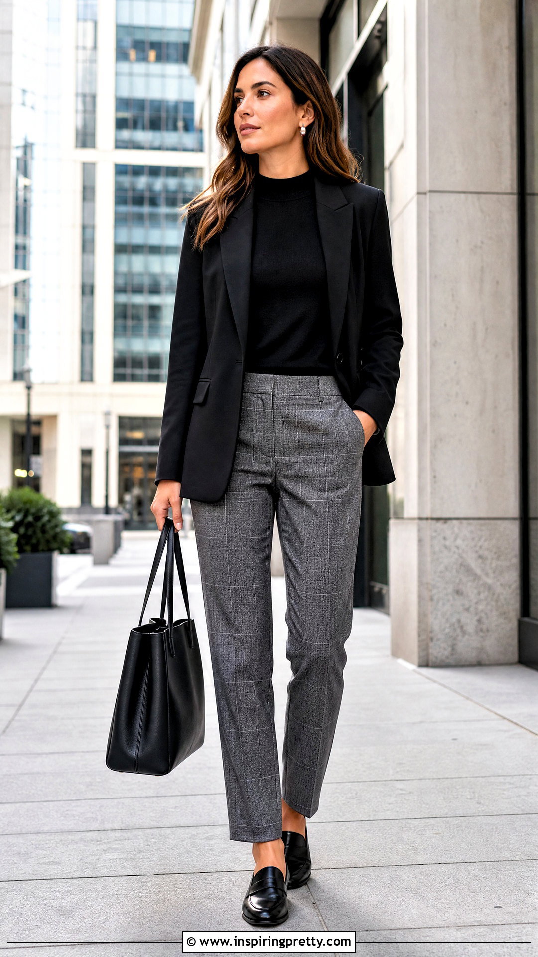 Mock Neck Corporate Top With Plaid Trousers - 50 corporate tops for ladies
