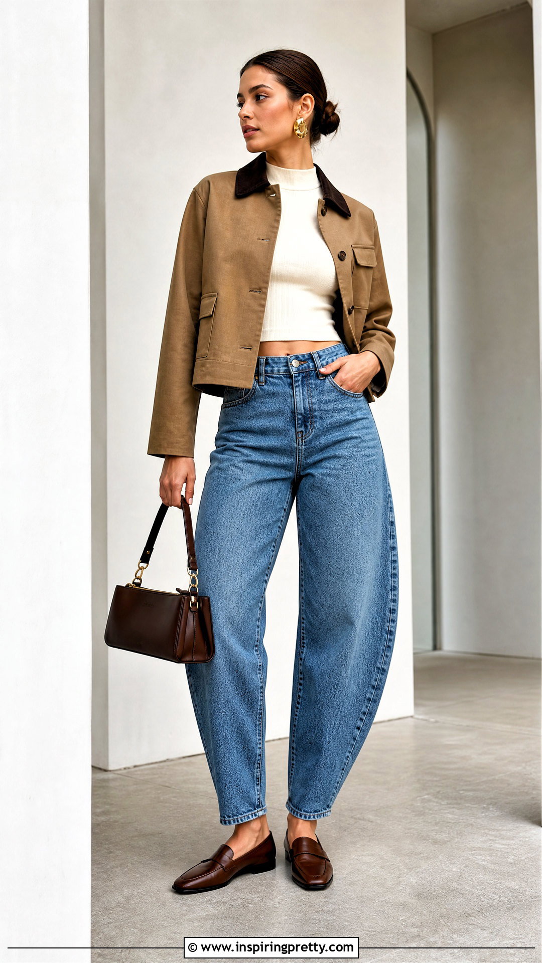 Mock Neck Crop Top And Barrel Jeans - 20 womens crop top and jeans