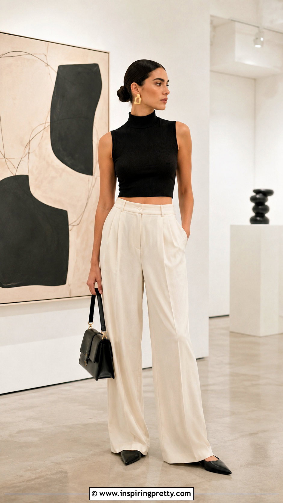 Mock Neck Crop Top And Wide Leg Trousers - 50 crop tops aesthetic