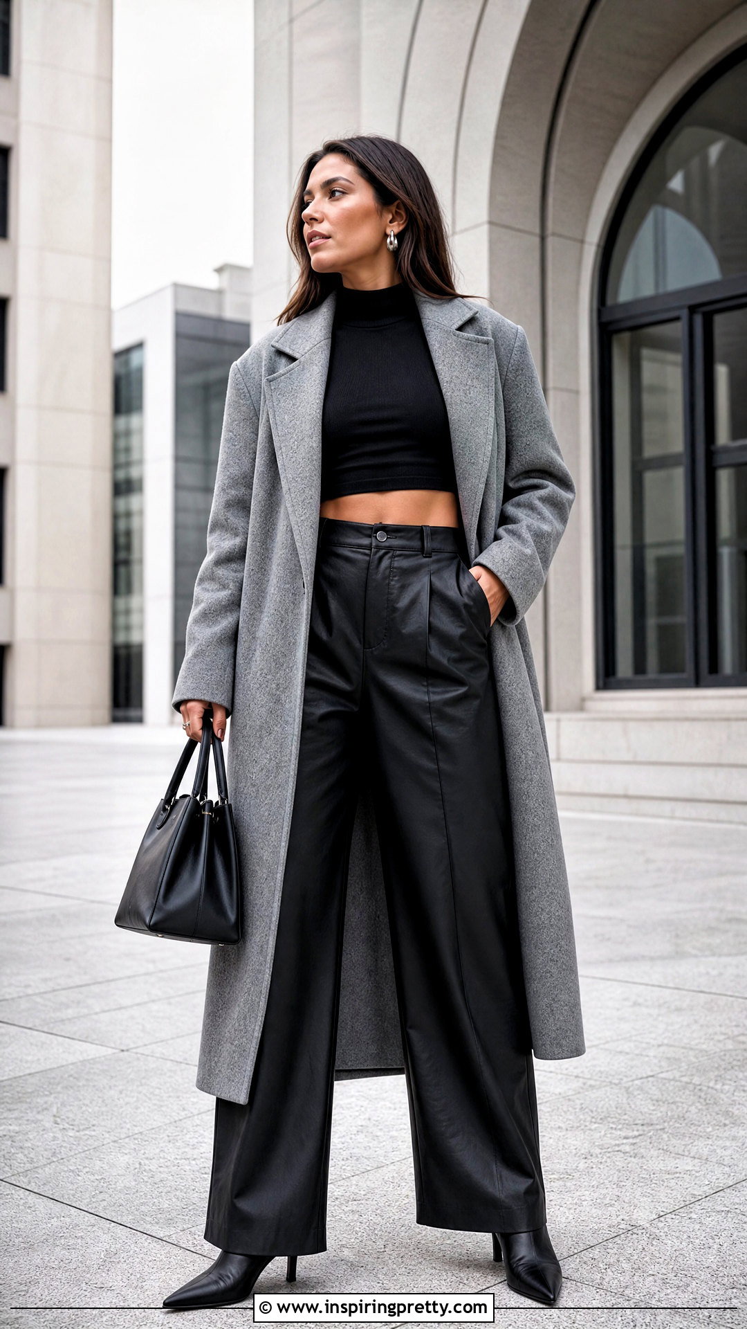 Mock Neck Crop Top With Leather Pants - 50 outfits con crop tops