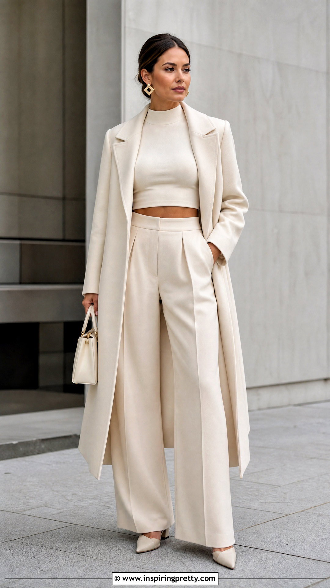Mock Neck Crop Top With Wide Leg Trousers - 50 crop tops for women outfit ideas