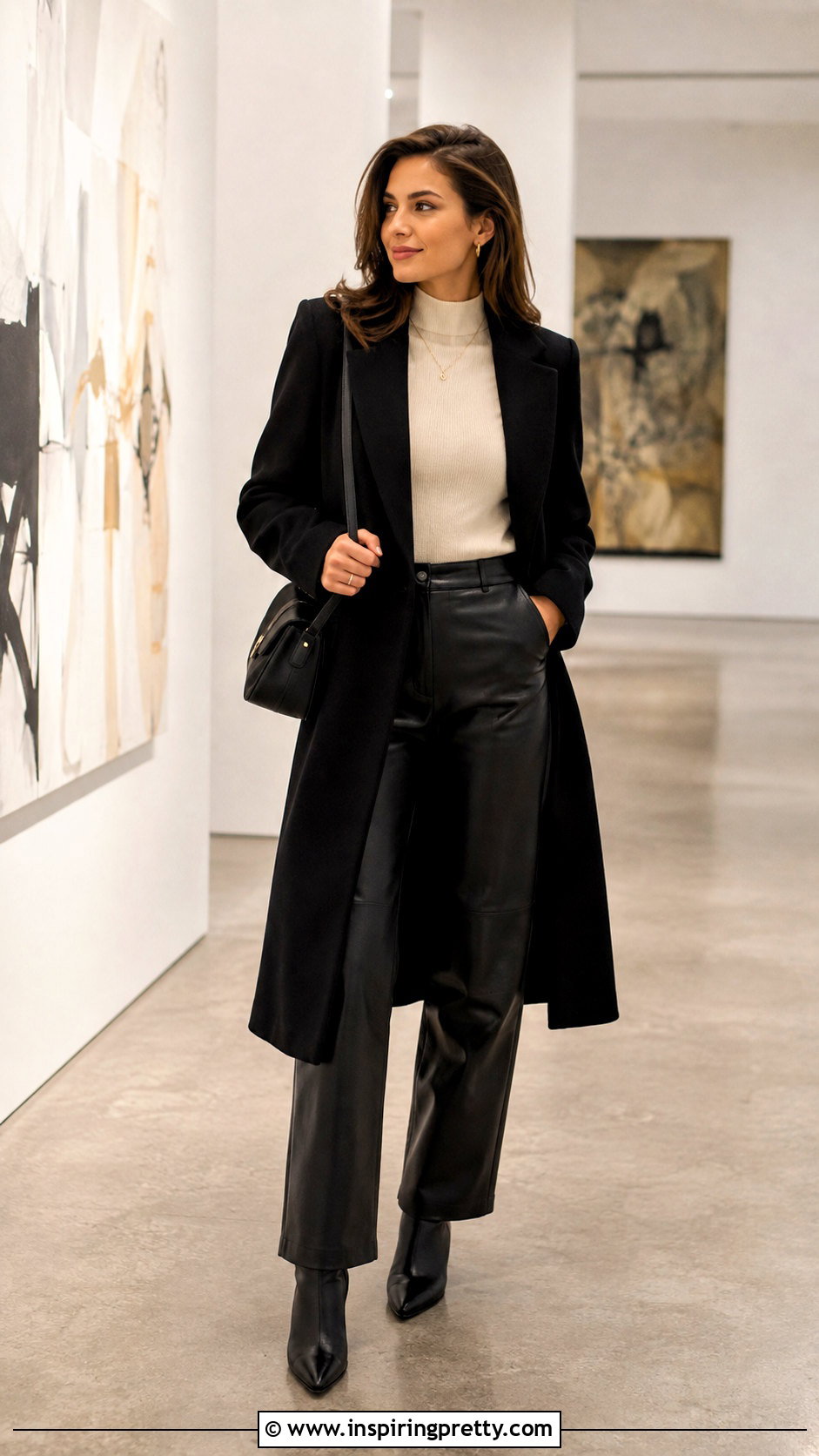 Mock Neck Full Sleeve Top With Leather Pants - 50 full sleeves top outfit ideas