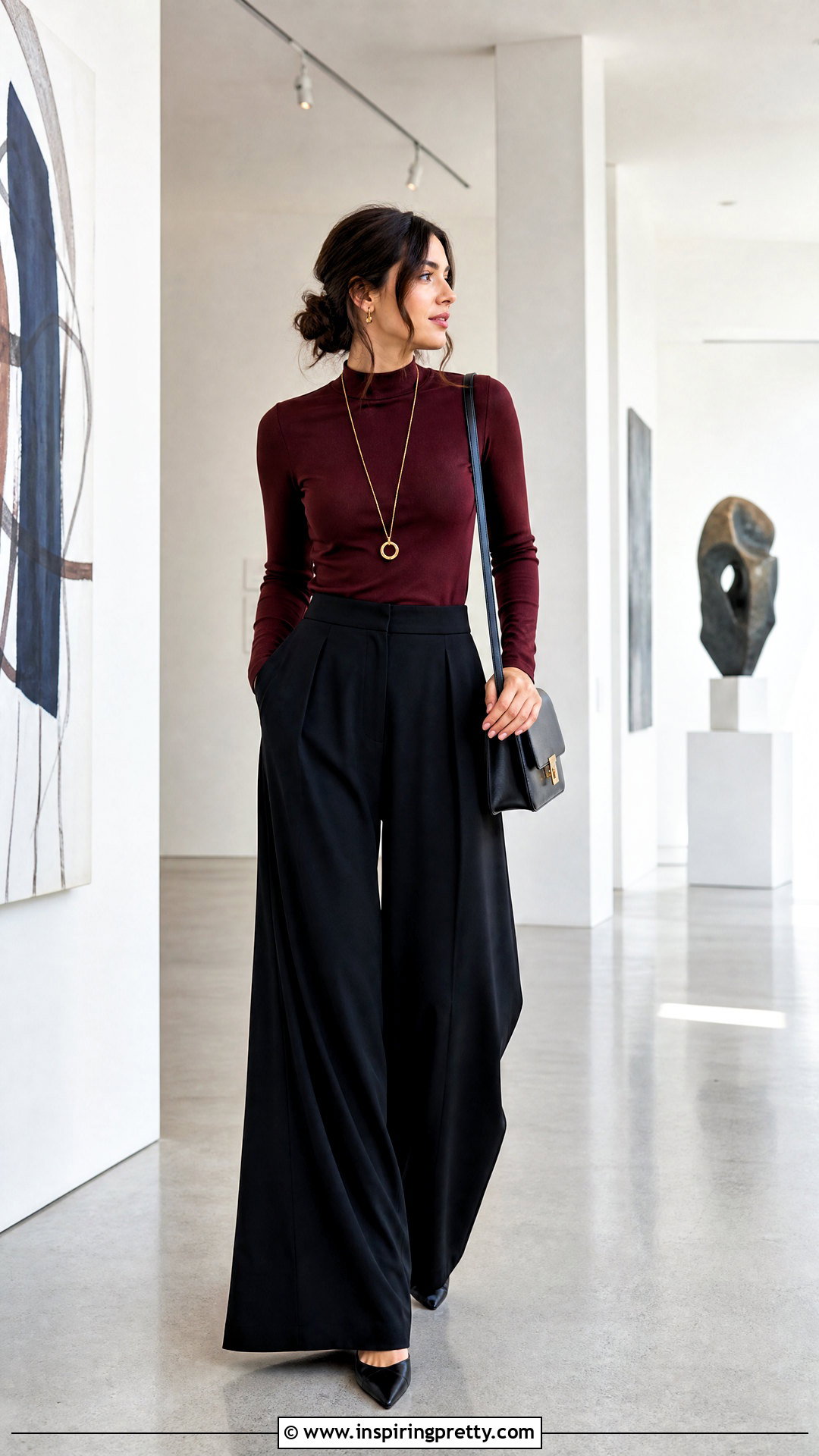 Mock Neck Full Sleeve Top With Palazzo Pants - 50 full sleeve tops for women