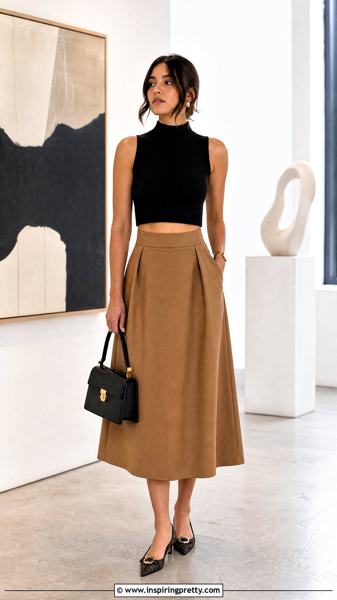 Mock Neck Knit Crop Top With A Midi Skirt - 50 crop top tejido ideas