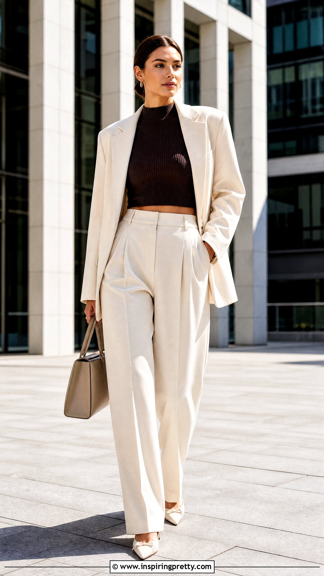 Mock Neck Knitted Crop Top With Suit Pants - 20 Knitted Crop Tops On Hangers