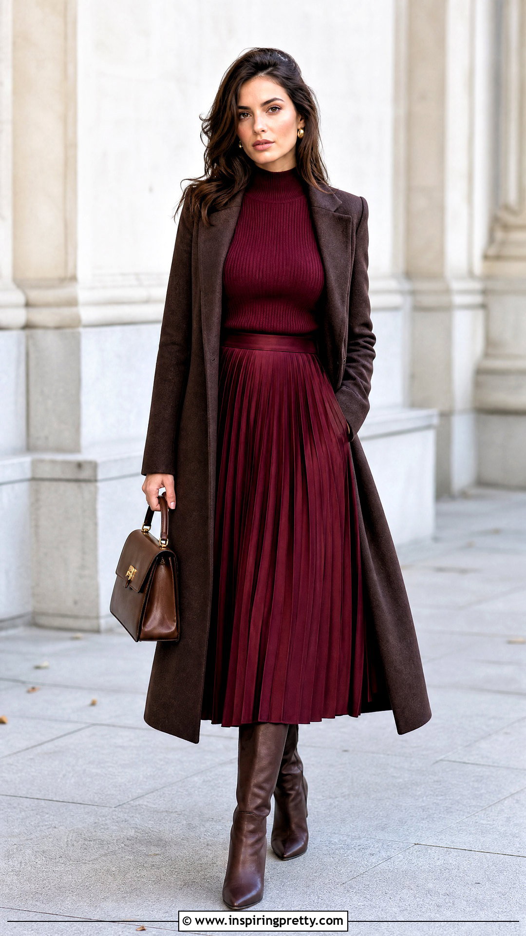 Mock Neck Knitted Top With Midi Skirt - 50 knitted top outfit ideas