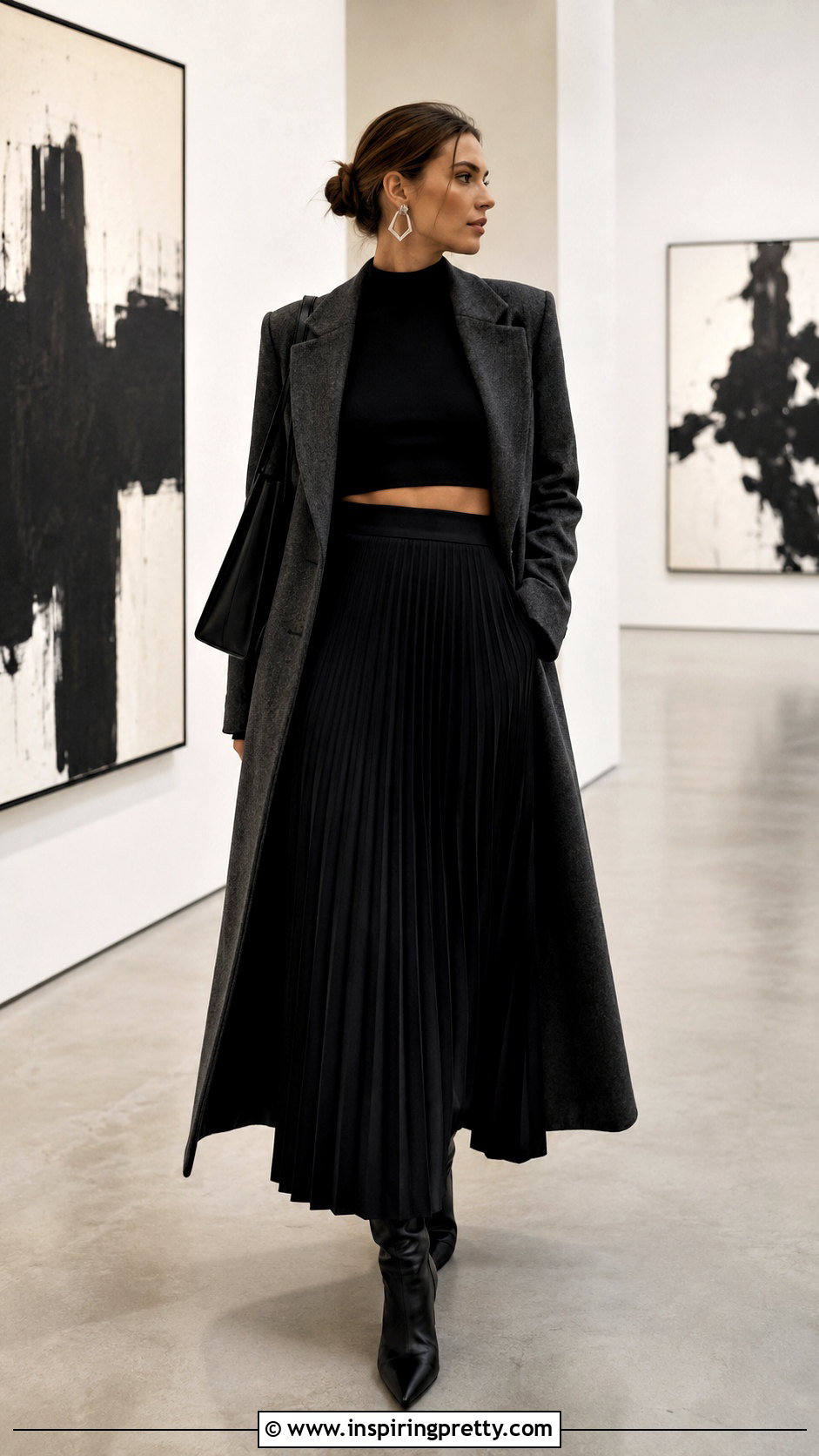 Mock Neck Long Sleeve Crop Top With Maxi Skirt - 50 Long Sleeve Crop Top Outfits