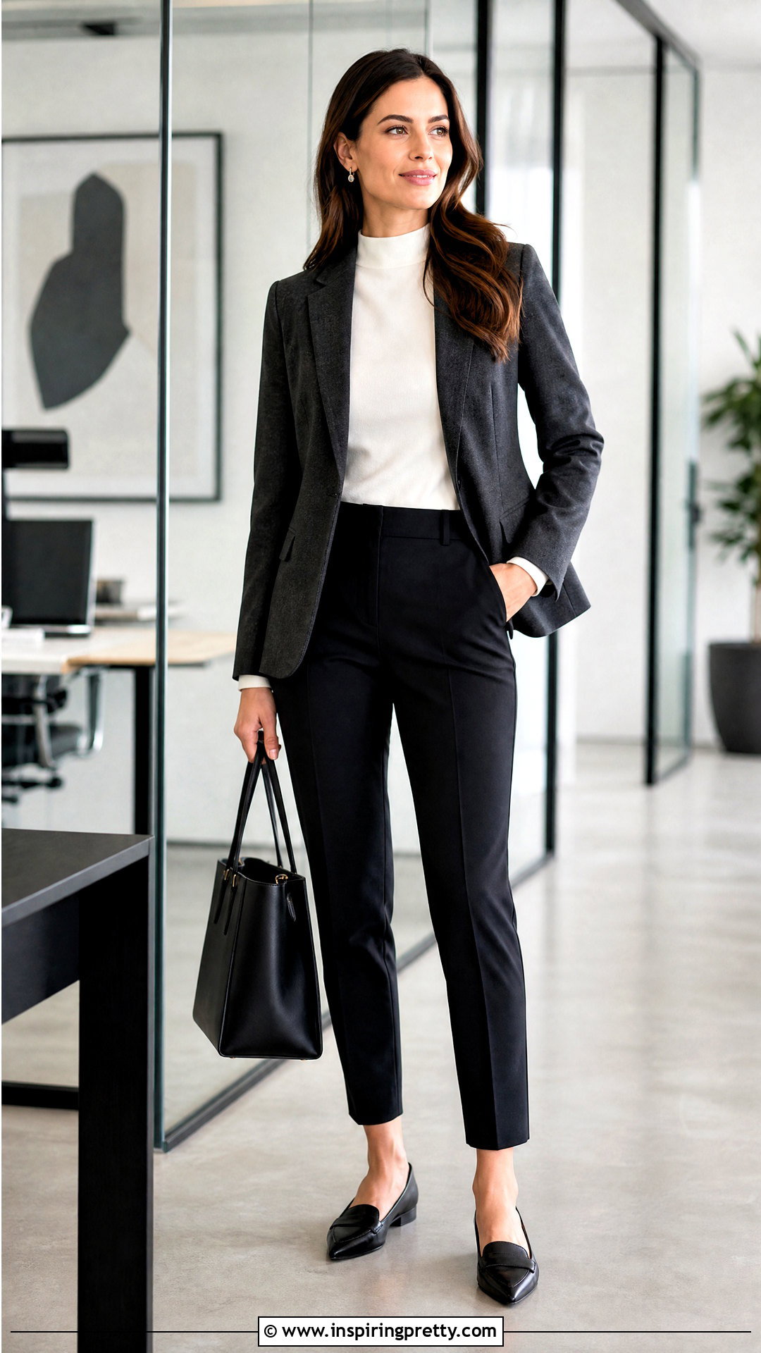 Mock Neck Long Sleeve Top With Tailored Pants - 50 long sleeve top outfit ideas