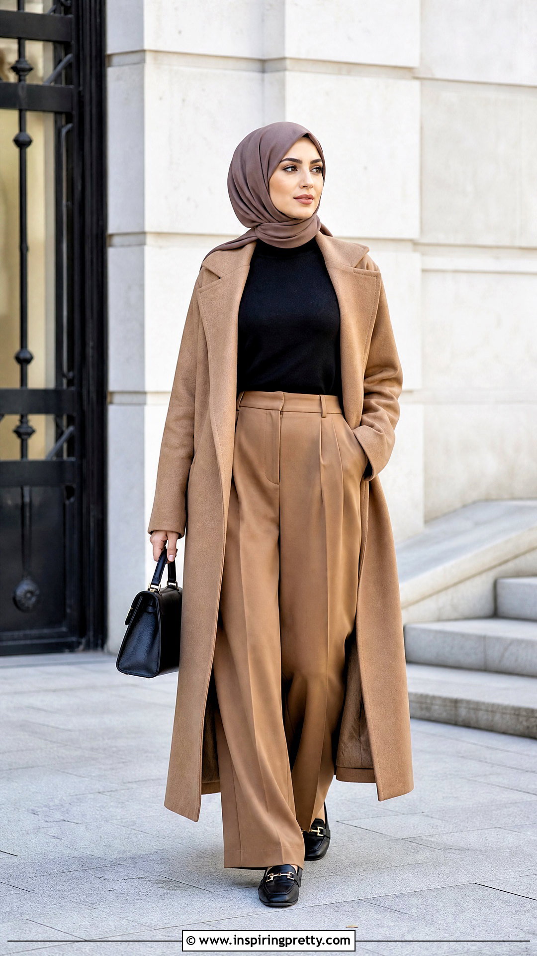 Mock Neck Long Top With Pleated Trousers - 50 long tops designs for muslims