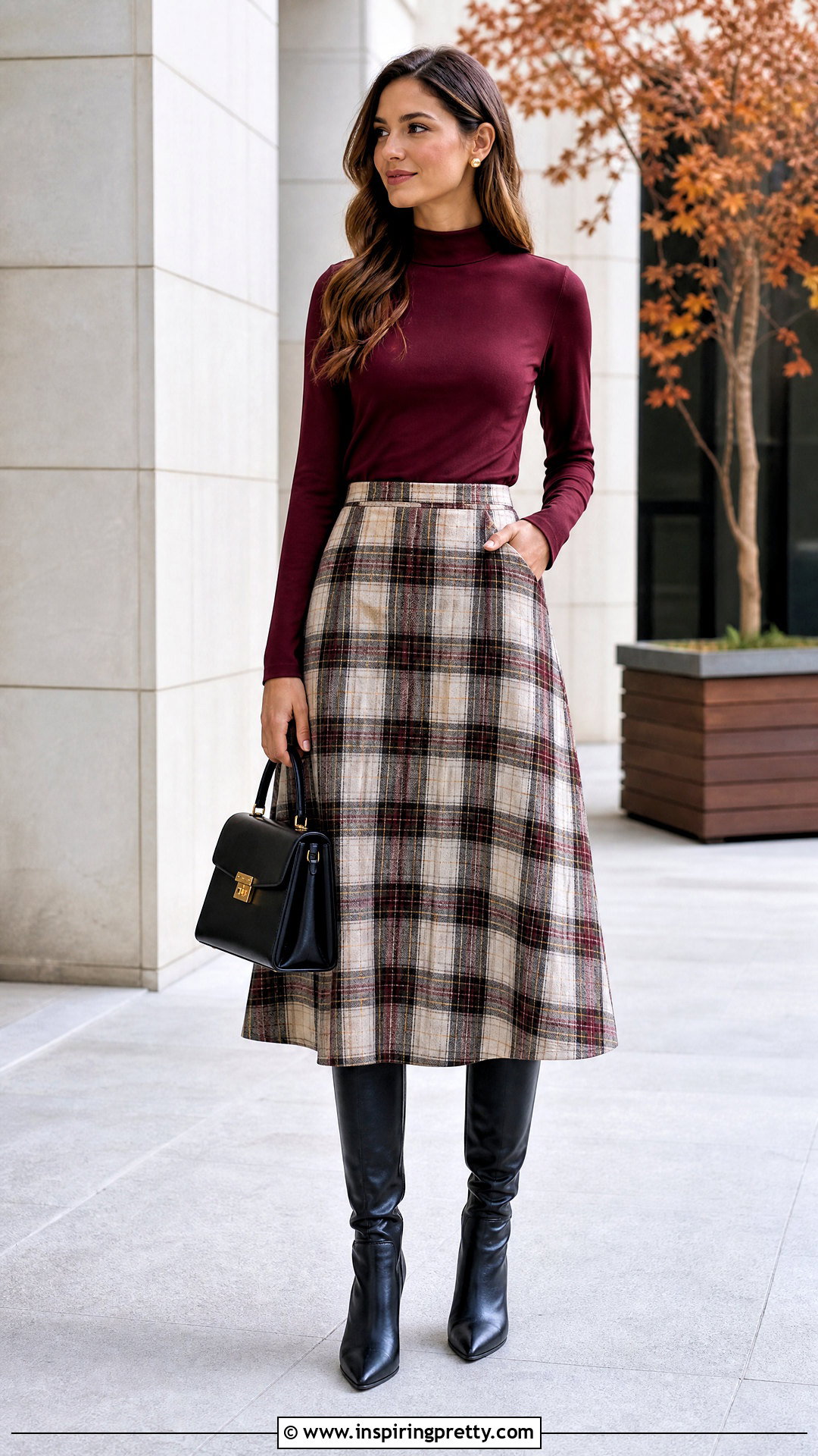 Mock Neck Misses Top With A Line Skirt - 25 misses tops outfit ideas
