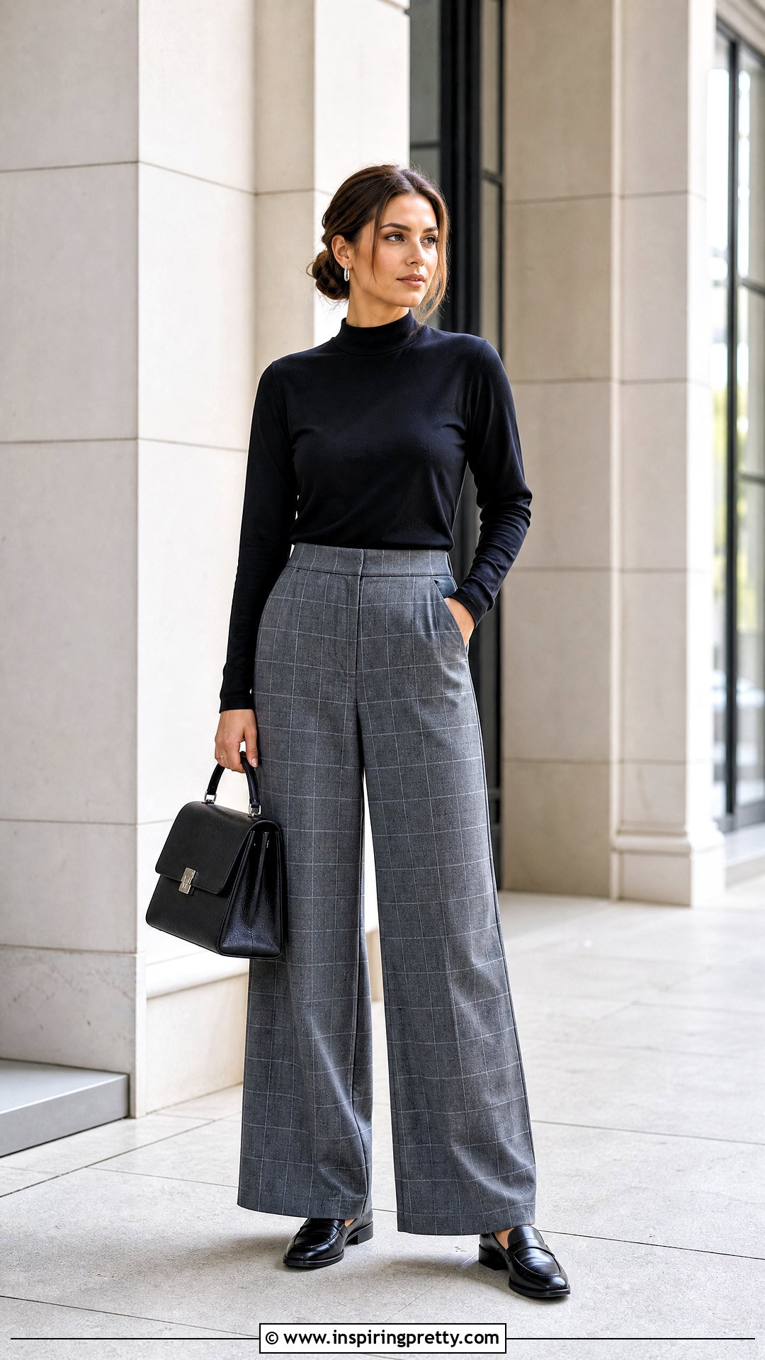 Mock Neck Modest Top With Checkered Pants - 50 modest tops for women