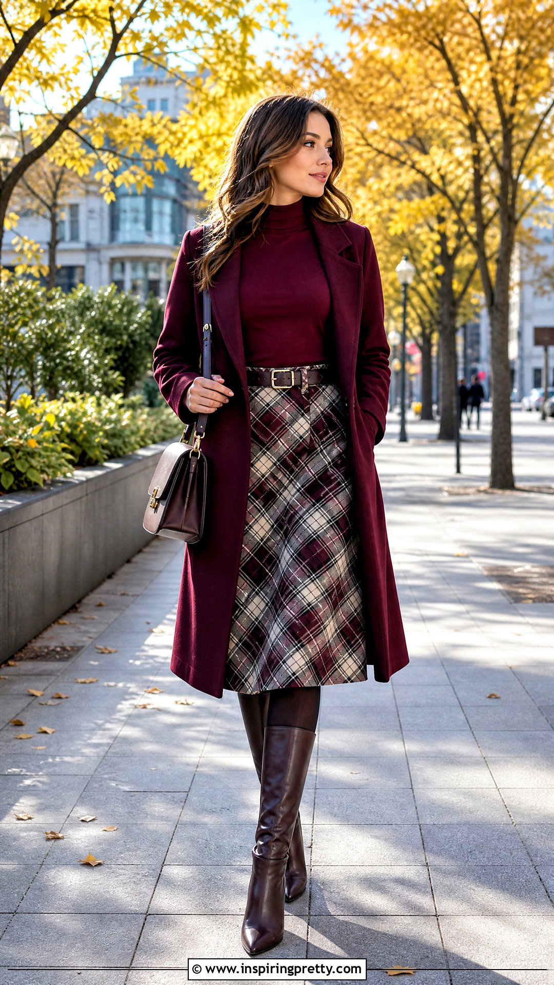 Mock Neck SHEIN Top With Plaid Midi Skirt - 50 shein tops outfit ideas