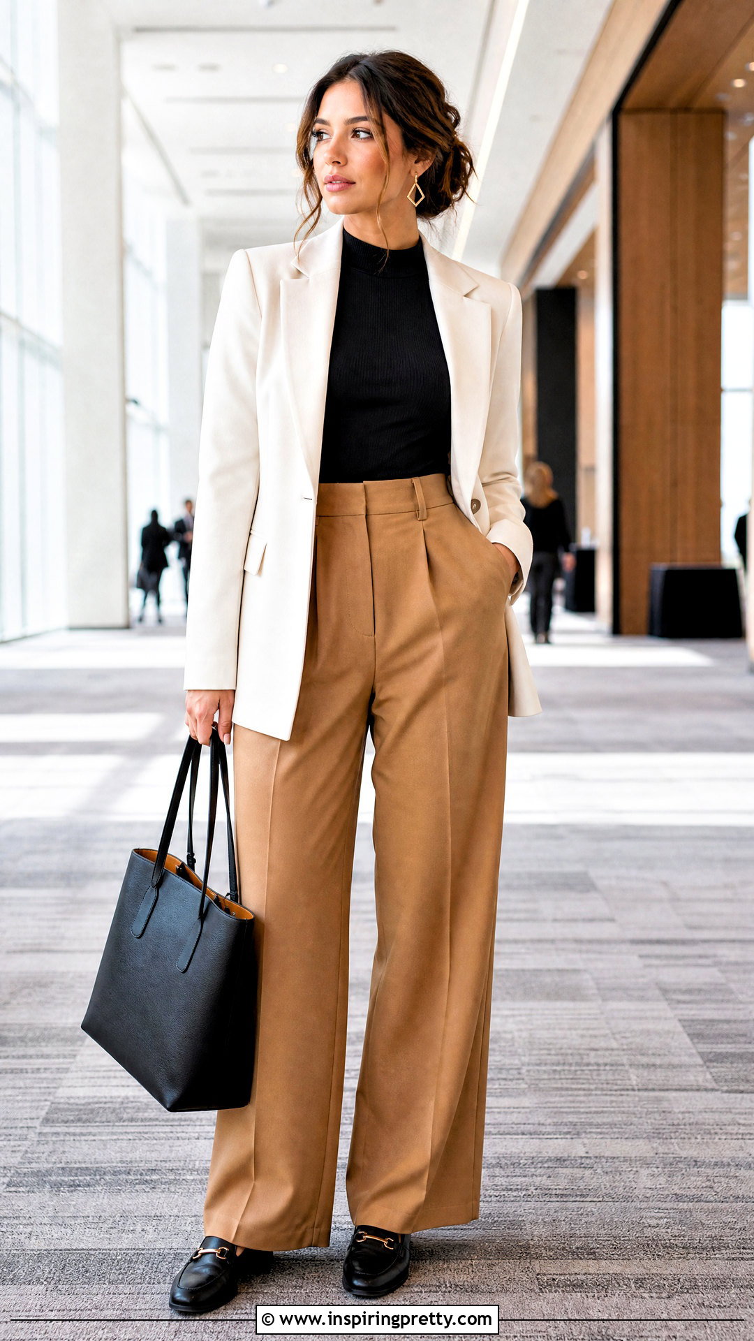 Mock Neck Shirt With Wide Leg Trousers - 50 Top Shirt outfit ideas
