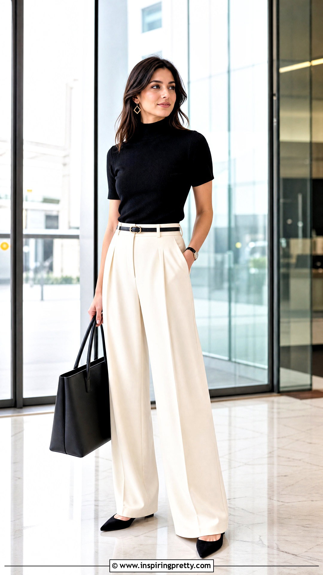 Mock Neck Short Sleeve Top With Wide Leg Pants - 25 short sleeve tops for work outfits