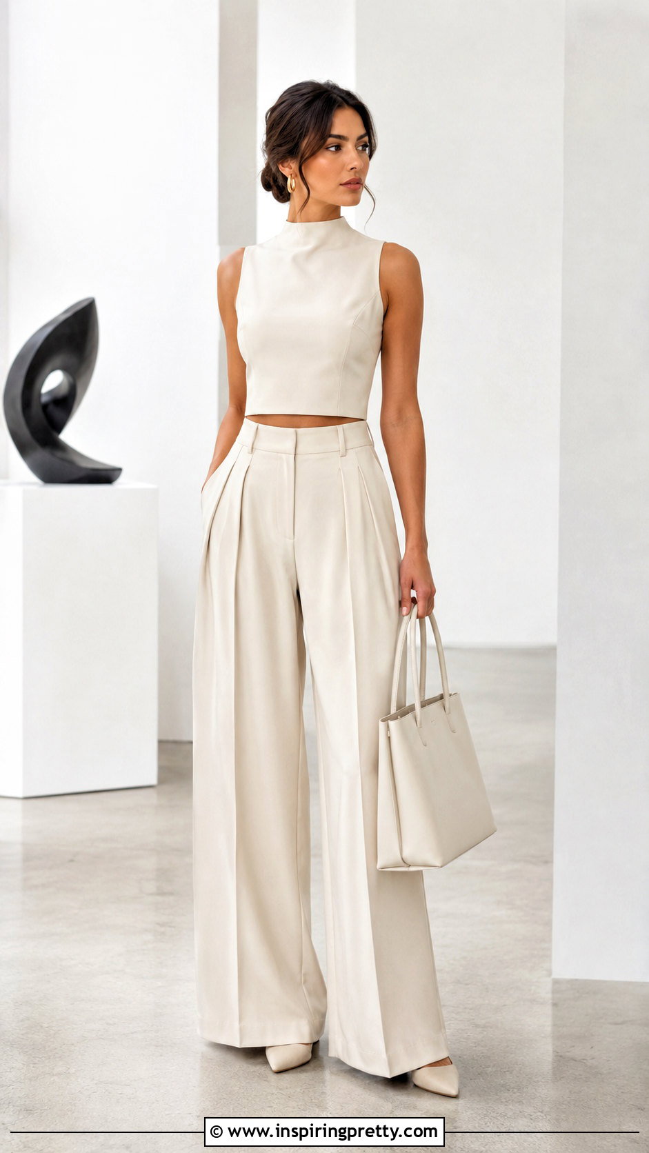 Mock Neck Short Top With Pleated Pants - 50 latest short top designs