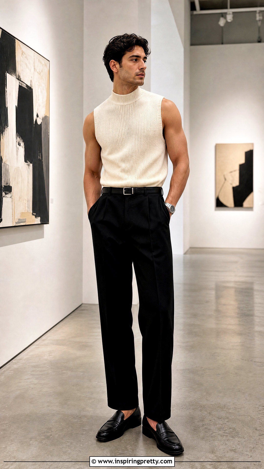 Mock Neck Sleeveless Top With Black Trousers - 50 sleeveless top outfit men ideas