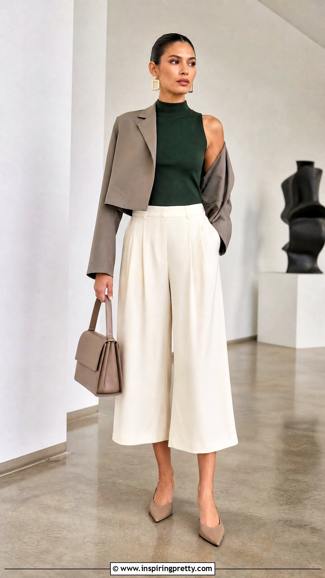 Mock Neck Stretch Tank Top With Culottes - 25 stretch tank top outfit ideas