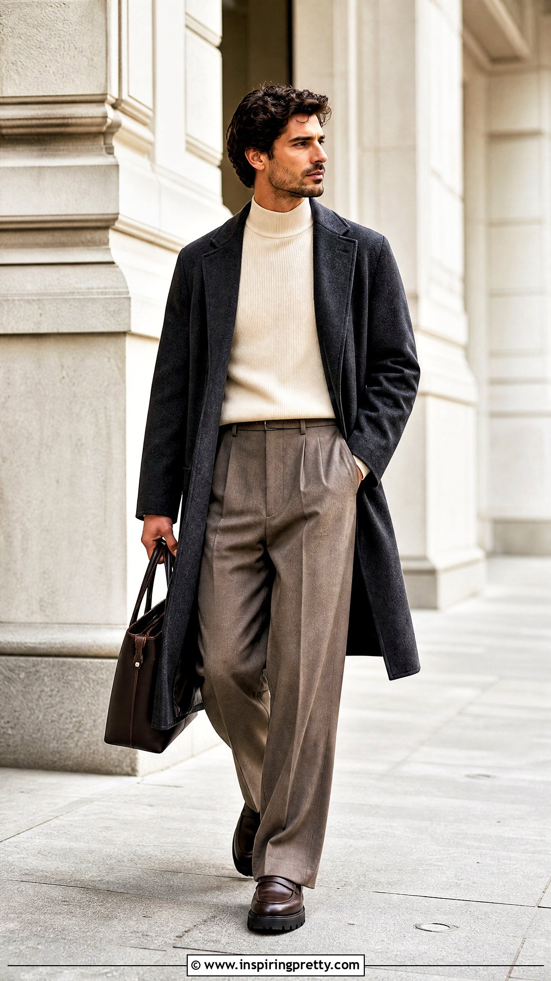 Mock Neck Sweater With Wide Leg Trousers - 50 mens tops outfit ideas