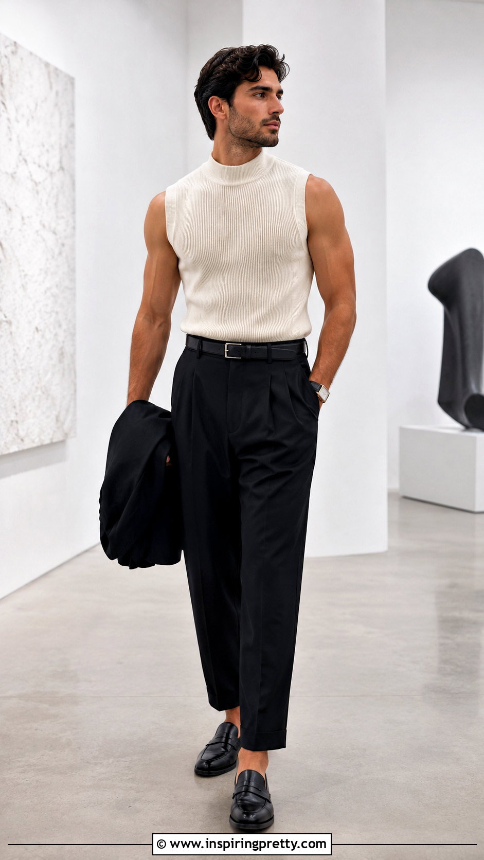 Mock Neck Tank Top With Black Trousers - 20 Formal Tank Top Men outfit ideas