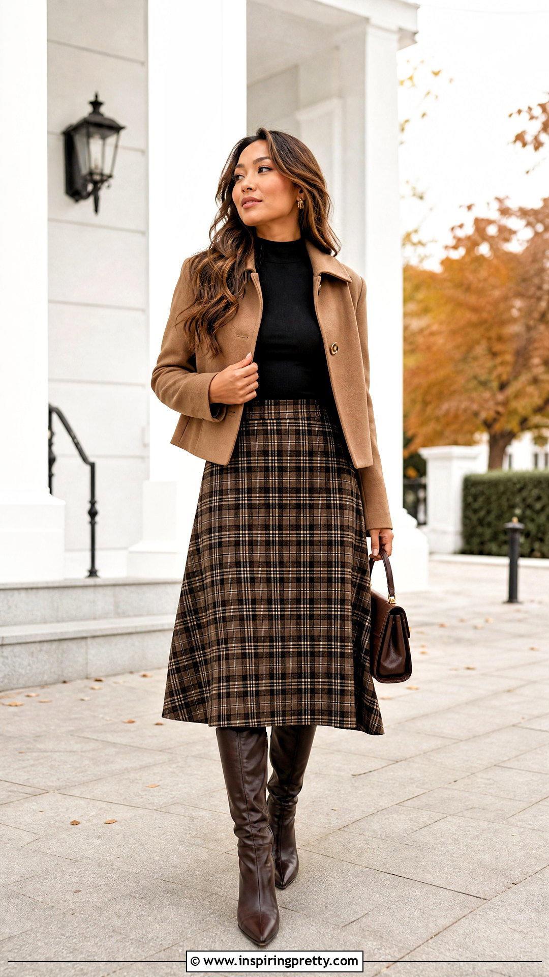 Mock Neck Tank Top With Midi Skirt And Knee High Boots - 20 fall fashion tank top outfit ideas