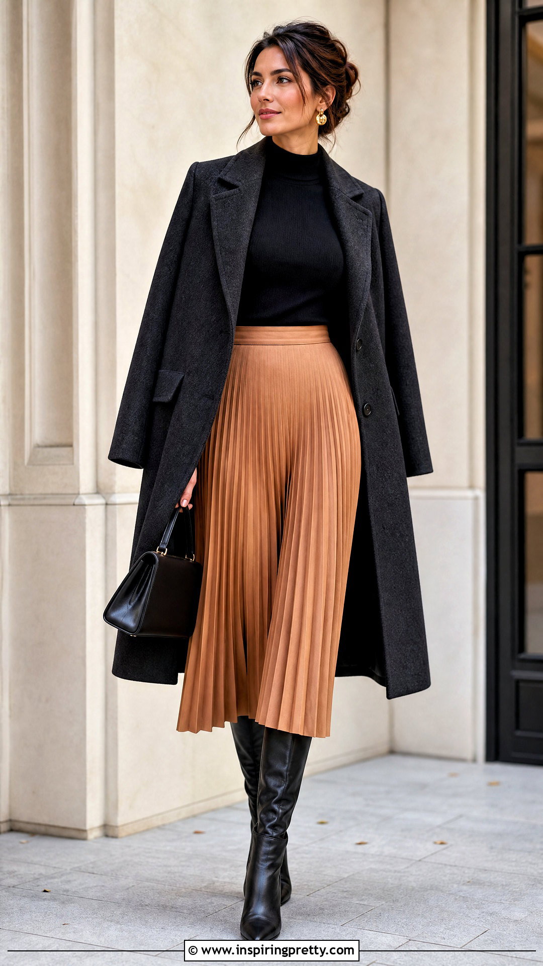 Mock Neck Tight Top With Midi Skirt - 50 tight top outfit ideas