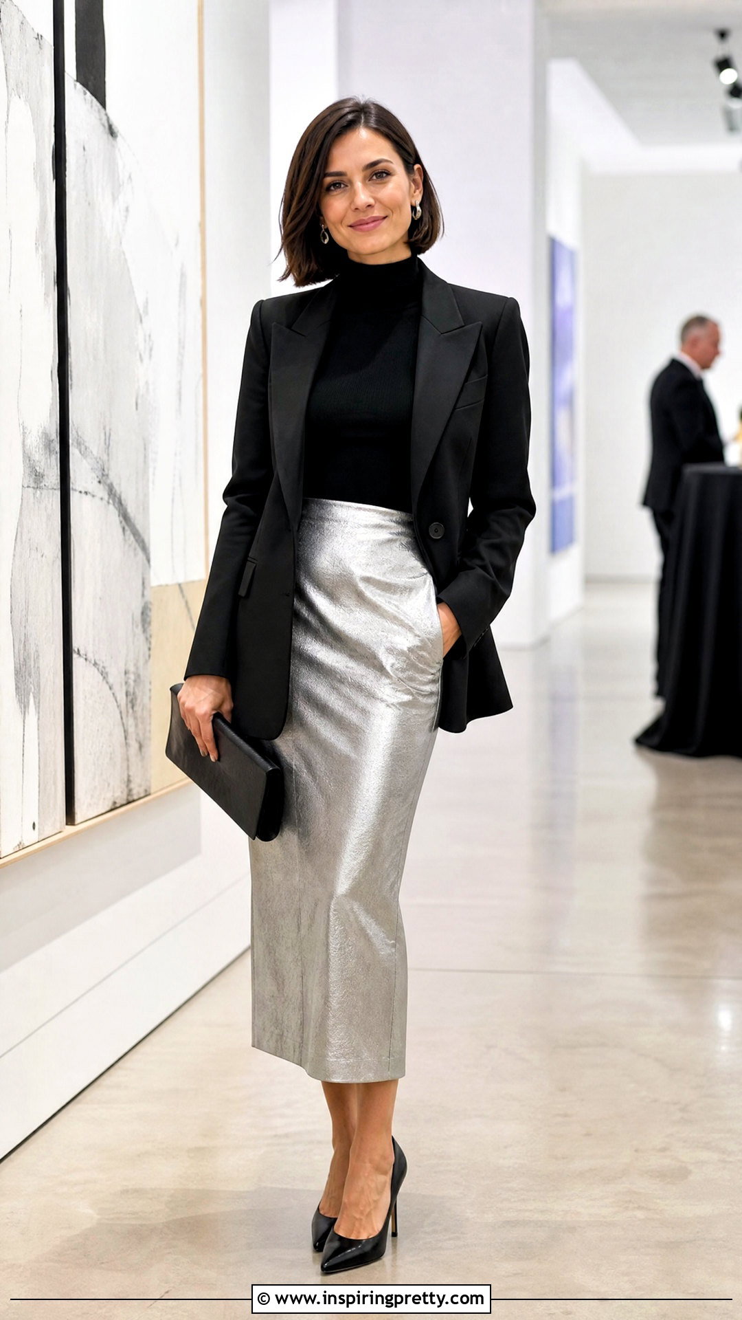 Mock Neck Top And Metallic Skirt Outfit - 50 skirt and top outfit ideas
