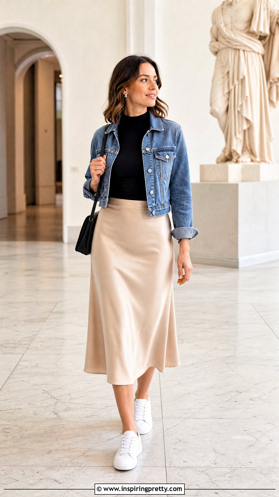 Mock Neck Top And Satin Midi Skirt Outfit - 20 casual tops outfit ideas