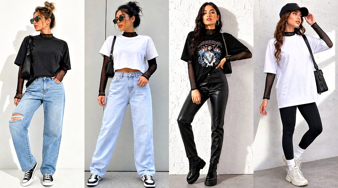 20 Mock Neck Top Outfit Layered T Shirts for Street Style