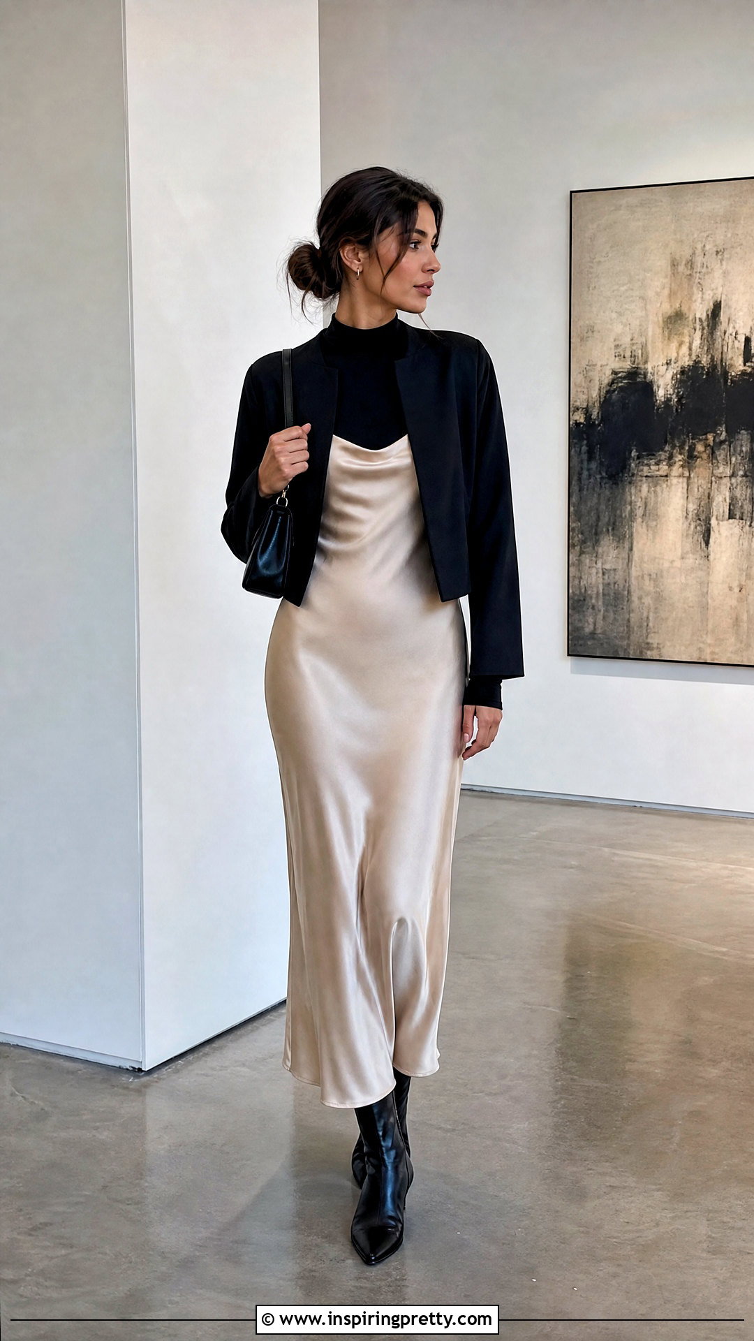 Mock Neck Top Under A Slip Dress - 50 mock neck top outfit ideas