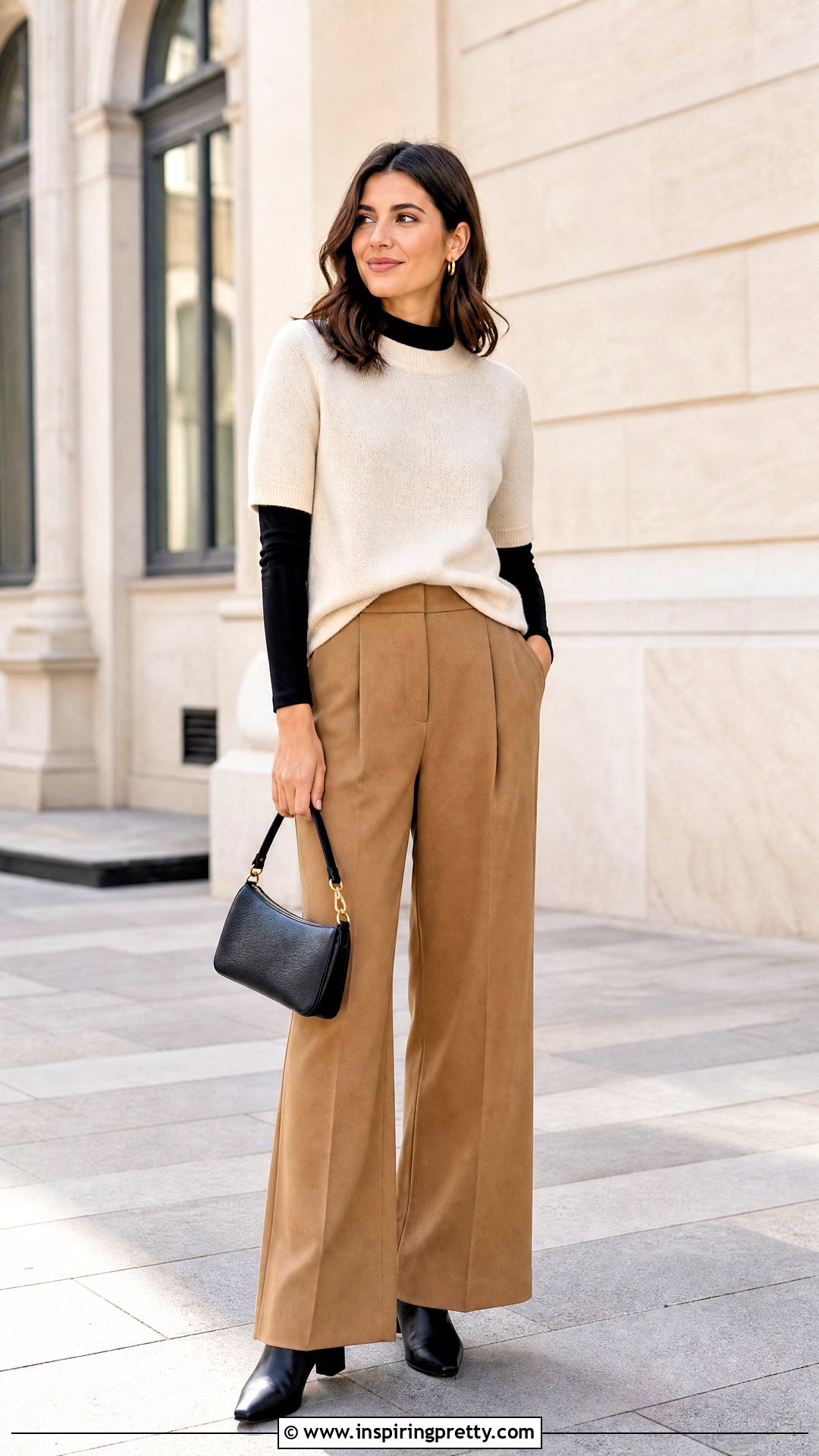 Mock Neck Top Under Short Sleeve Sweater Outfit - 50 layering tops outfit ideas