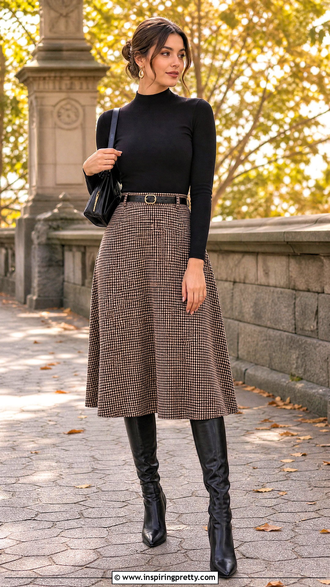 Mock Neck Top With A Line Skirt - 50 mock neck top outfit ideas