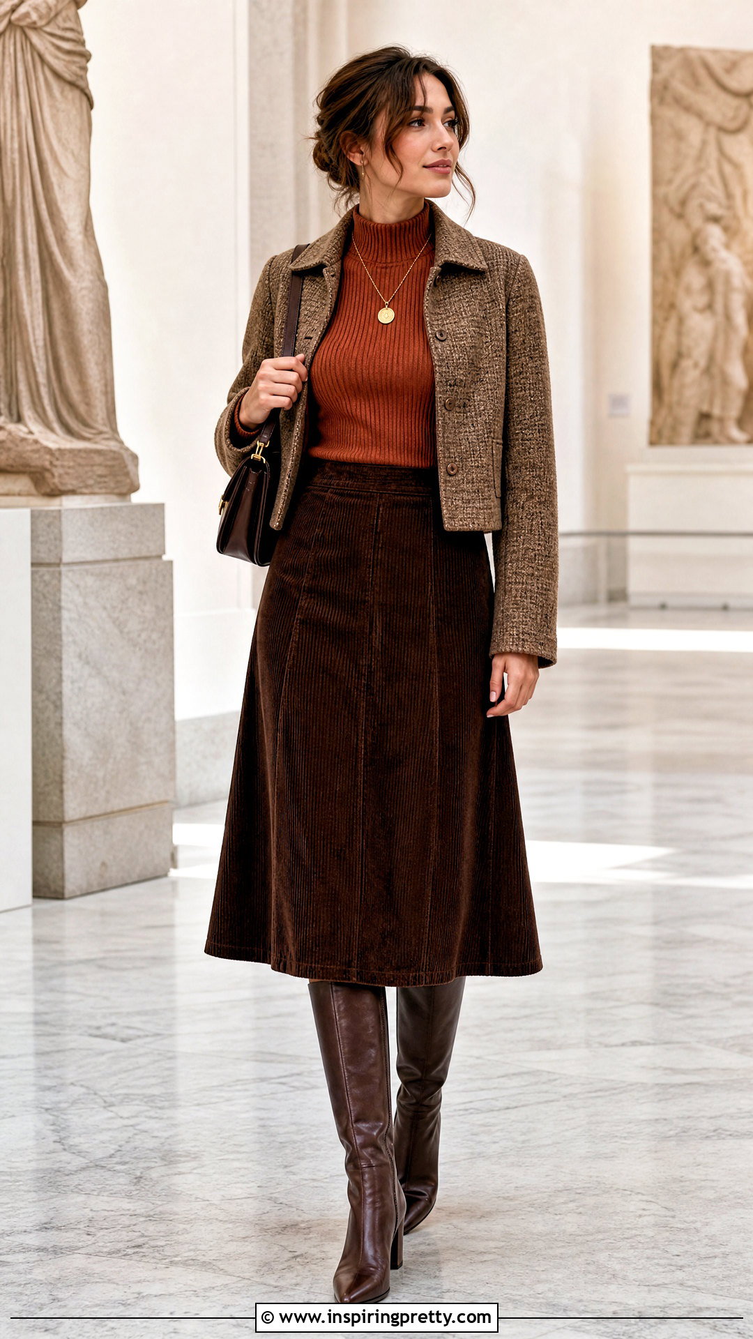 Mock Neck Top With A Line Skirt - 50 fall tops outfit ideas