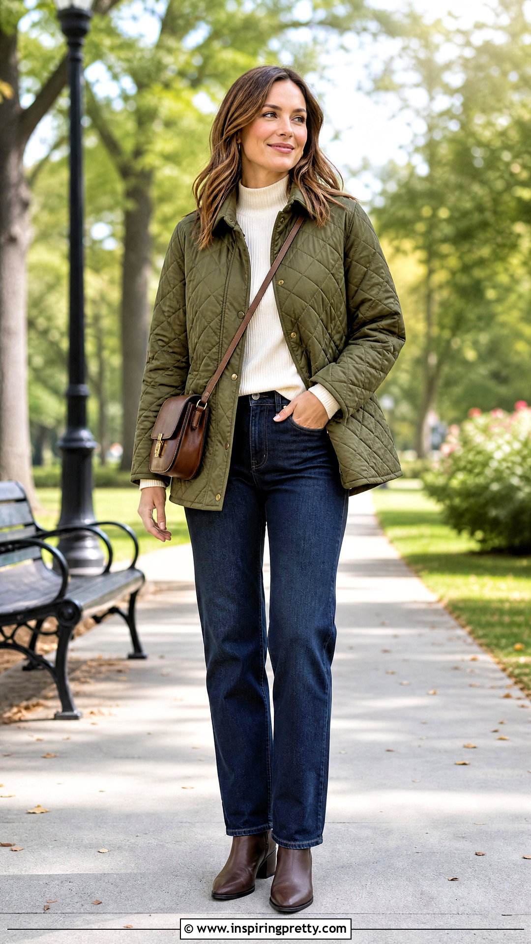 Mock Neck Top With A Quilted Jacket - 50 mock neck top outfit ideas