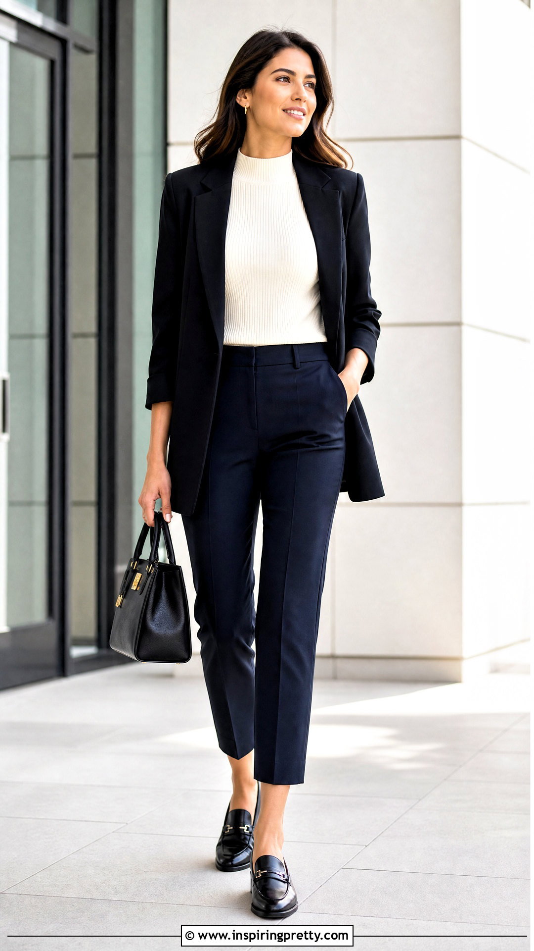 Mock Neck Top With Cropped Trousers - 50 types of tops for women