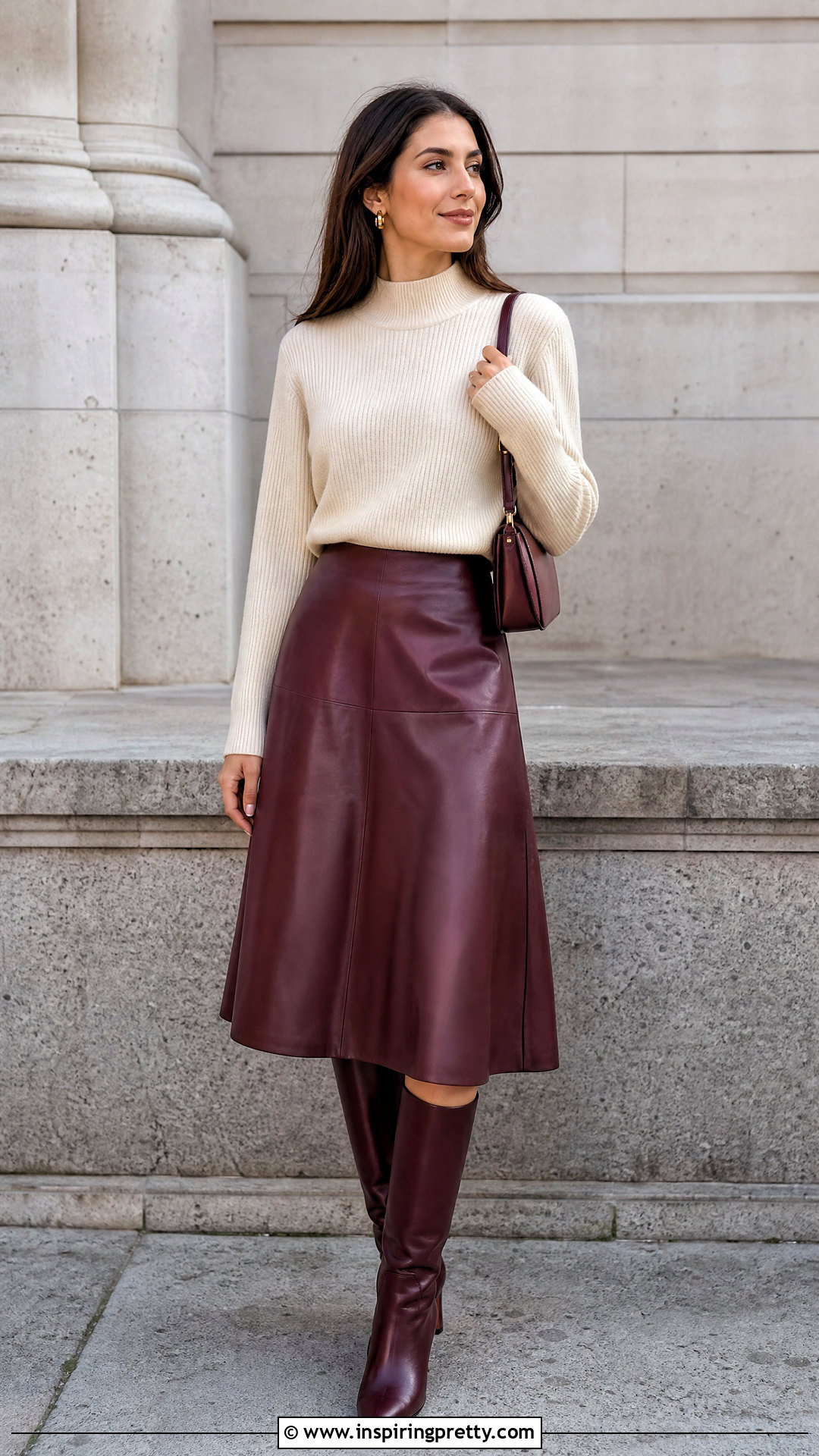 Mock Neck Top With Faux Leather Midi Skirt - 50 top designs latest ideas