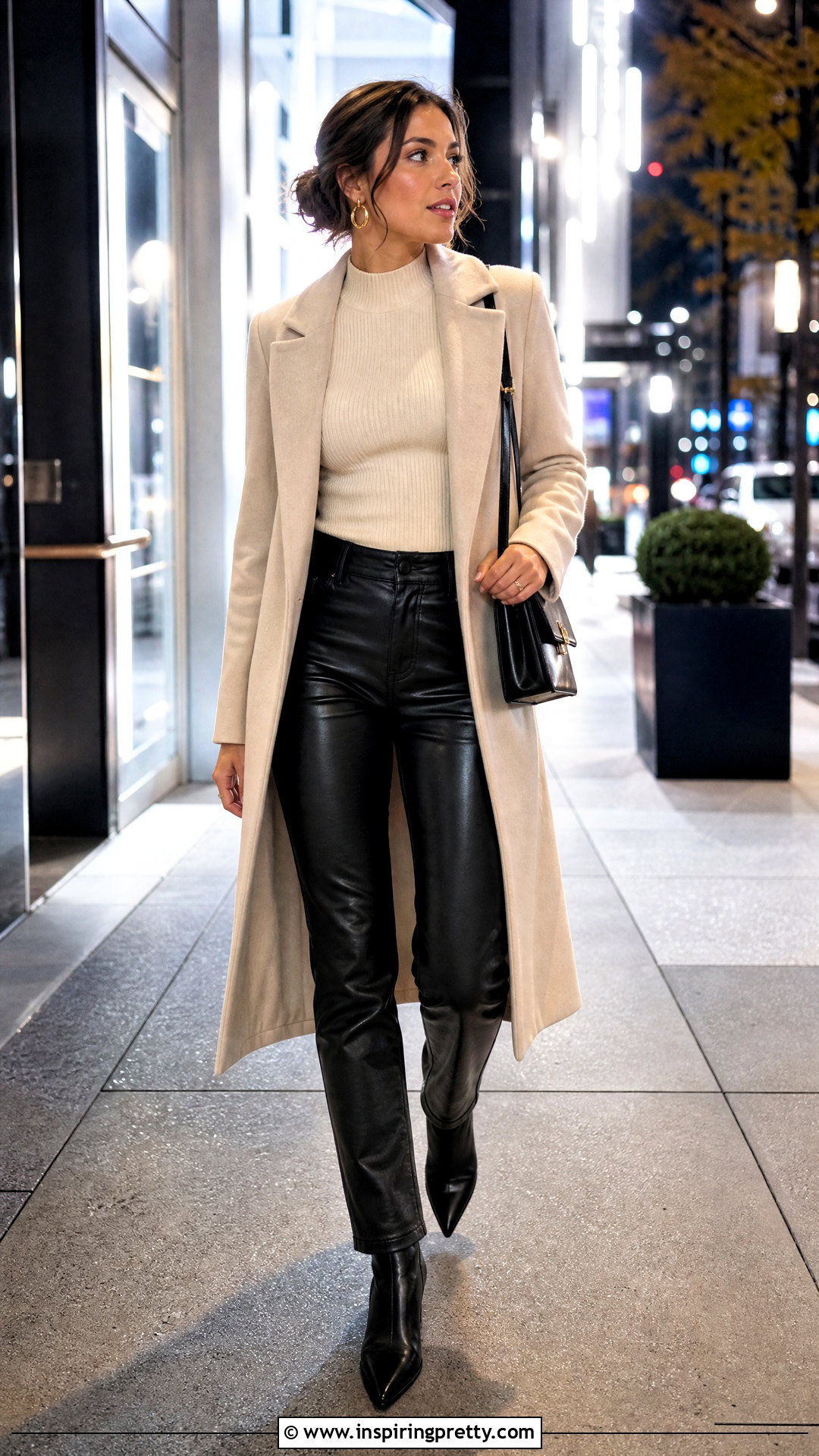 Mock Neck Top With Leather Pants - 50 nice tops outfit ideas