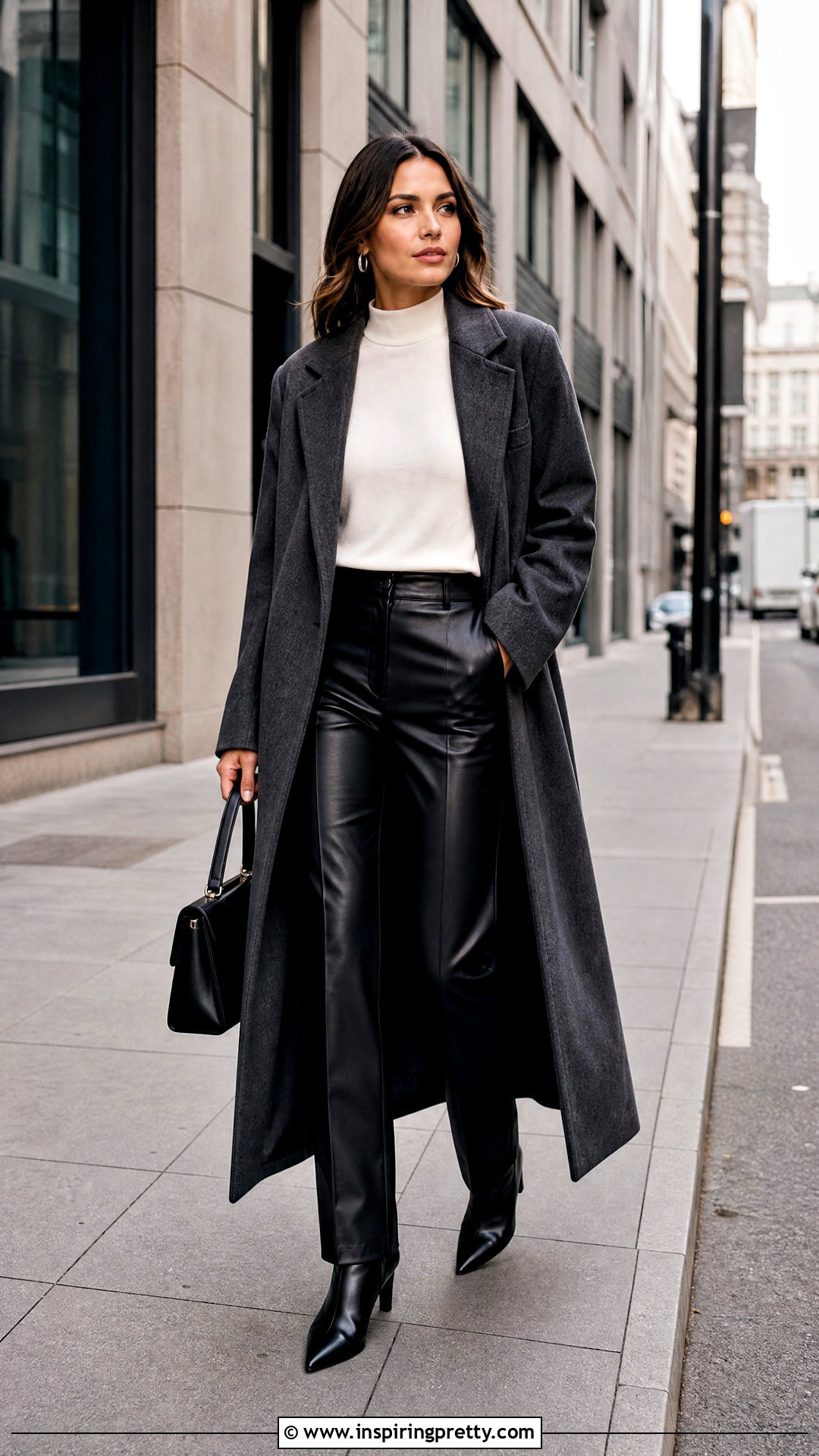 Mock Neck Top With Leather Pants - 50 mock neck top outfit ideas