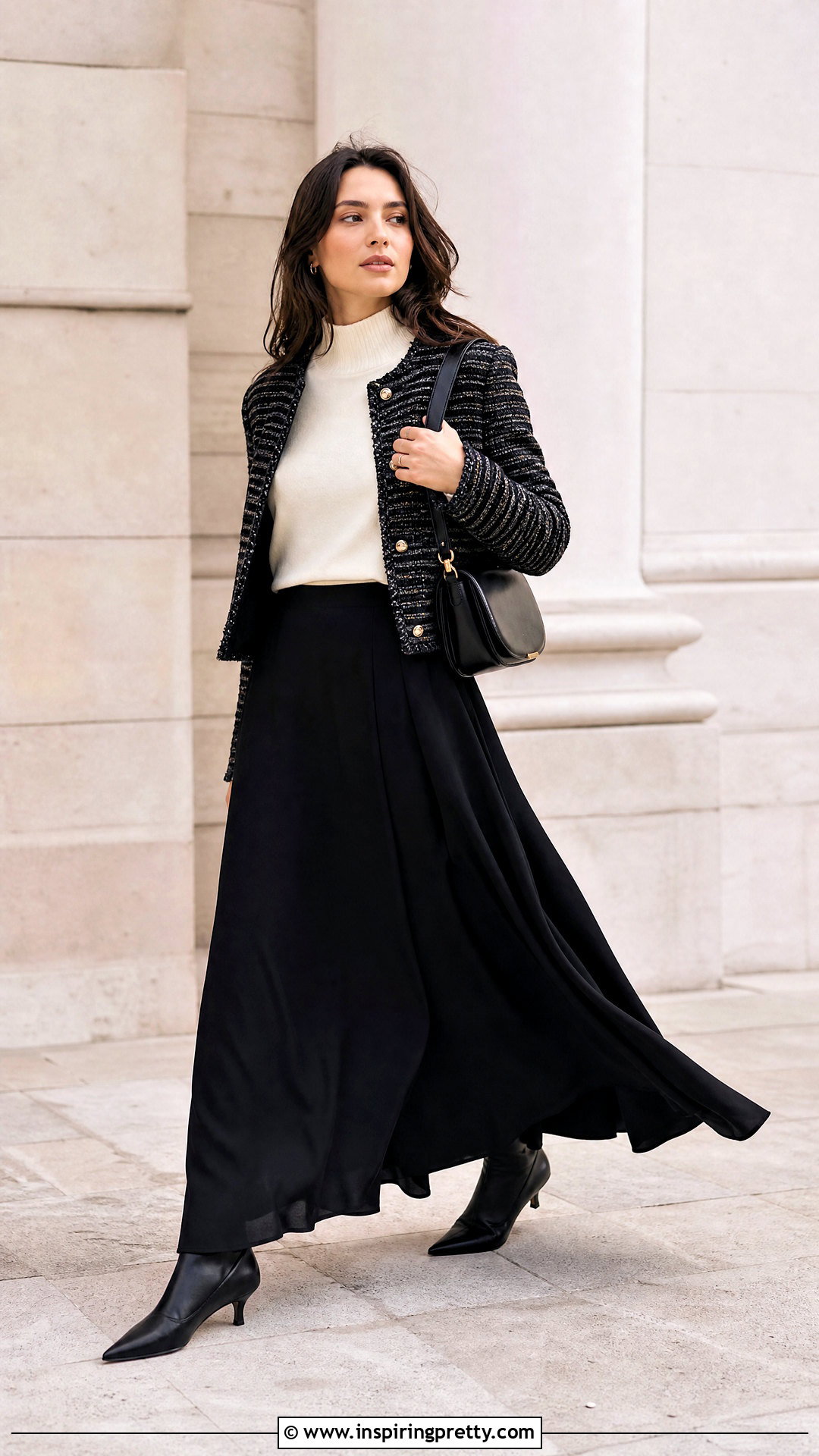 Mock Neck Top With Maxi Skirt - 50 mock neck top outfit ideas