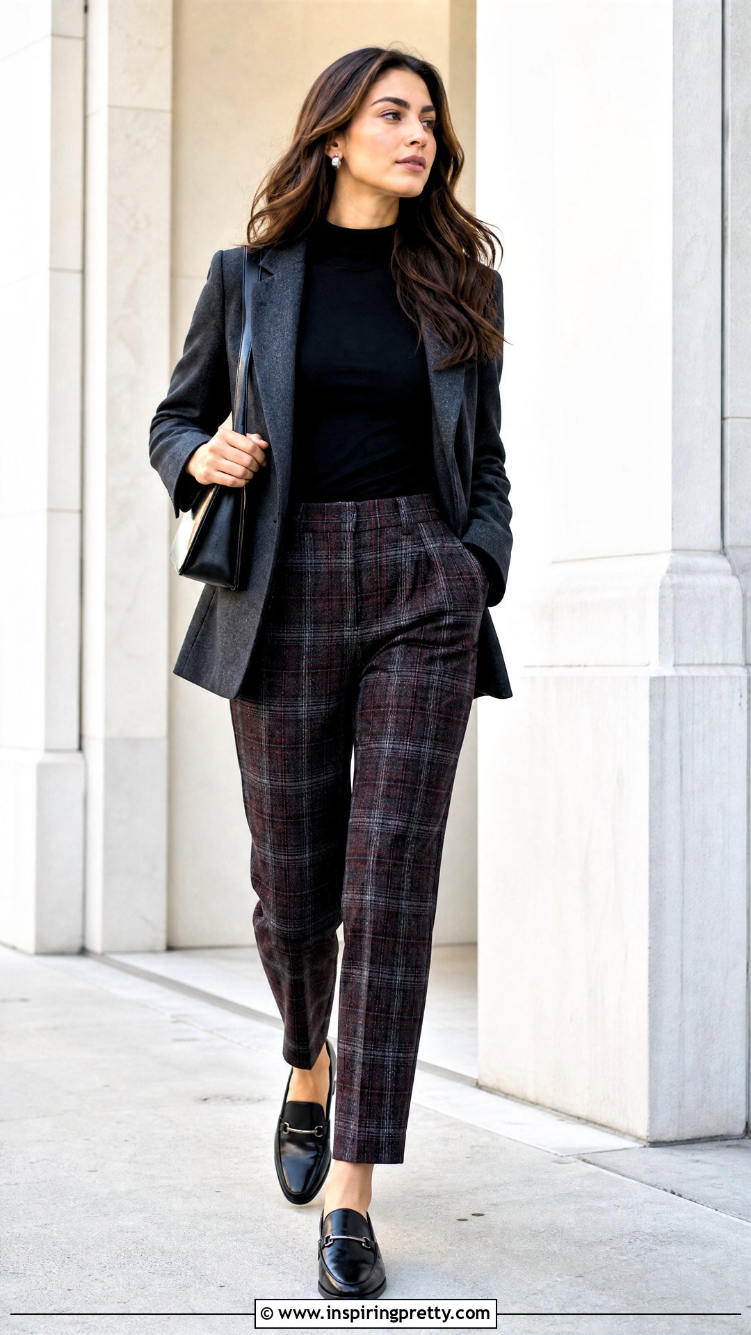 Mock Neck Top With Plaid Pants - 50 beautiful tops outfit ideas