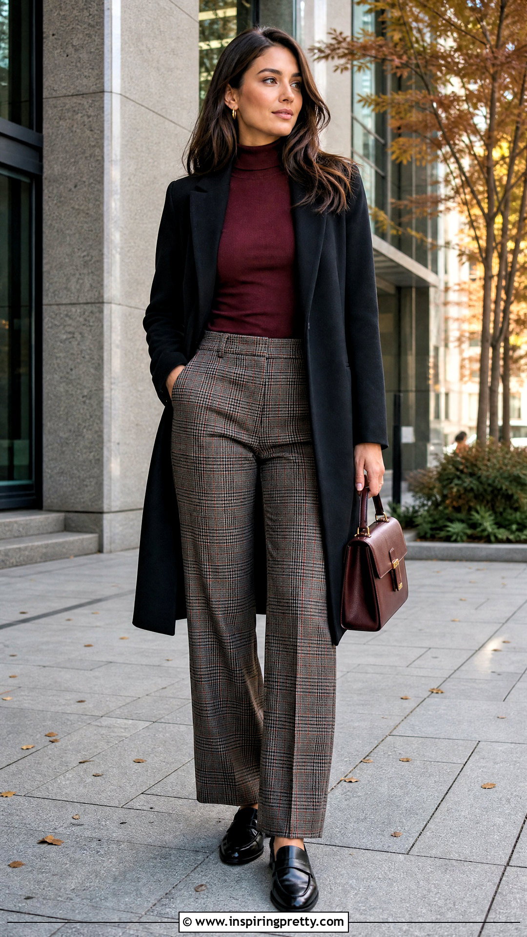 Mock Neck Top With Plaid Trousers - 50 beautiful top designs
