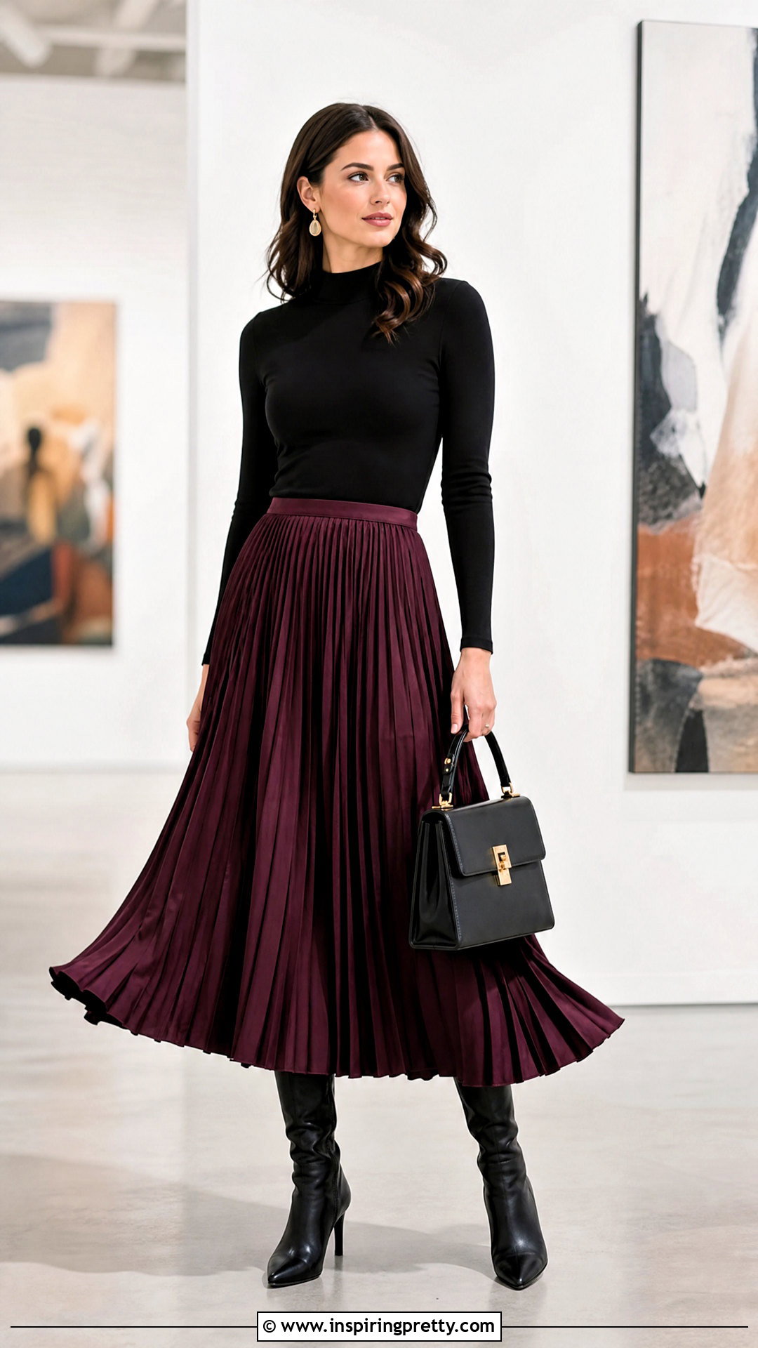 Mock Neck Top With Pleated Midi Skirt - 50 top designs for women