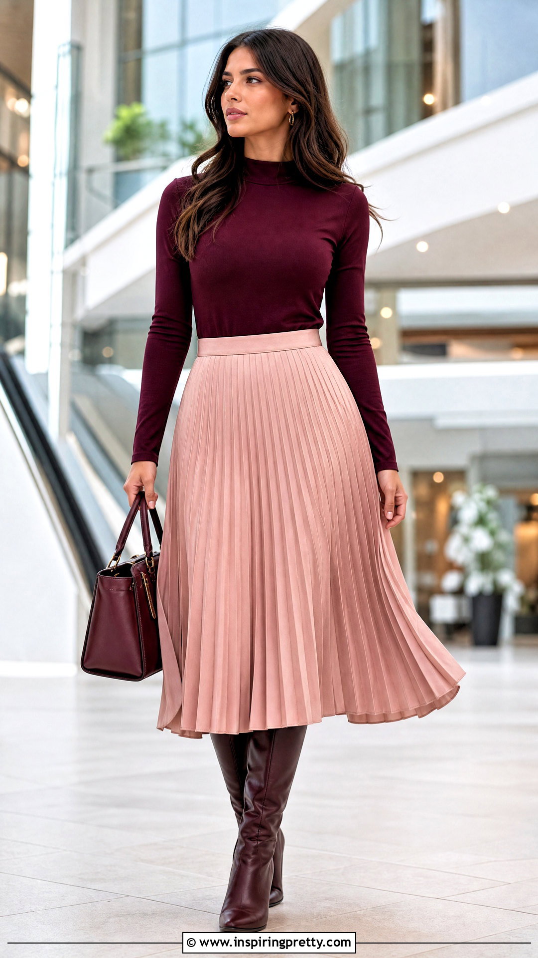 Mock Neck Top With Pleated Midi Skirt - 50 trendy tops for women classy ideas