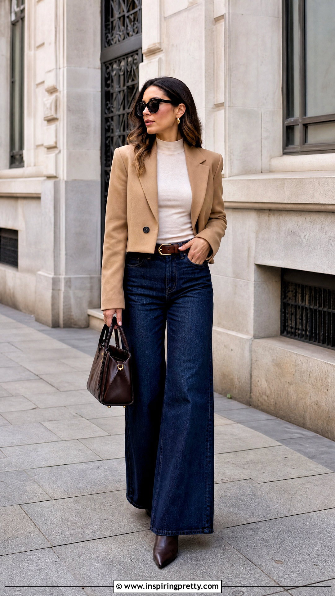 Mock Neck Top With Wide Leg Jeans - 50 mock neck top outfit ideas