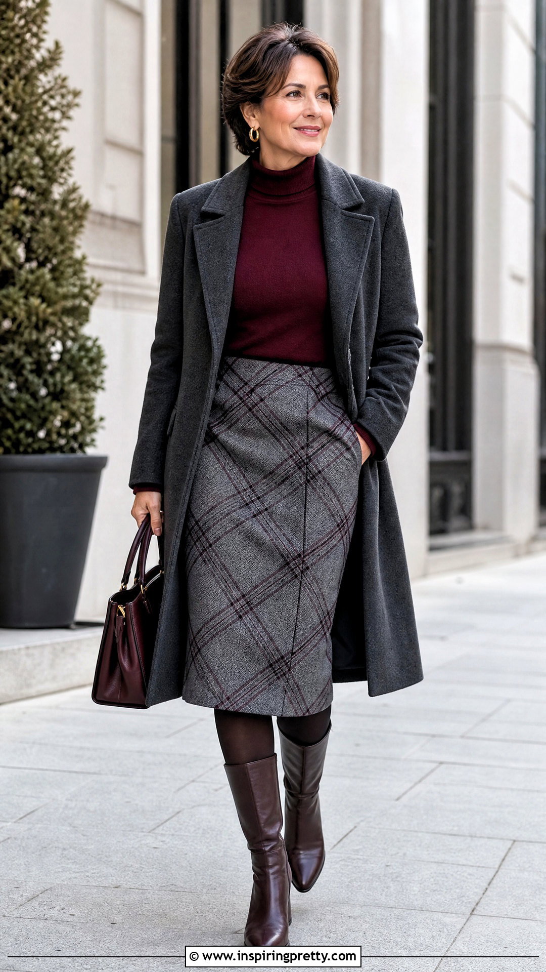 Mock Neck Top With Wool Skirt Outfit - 50 aesthetic tops outfit ideas