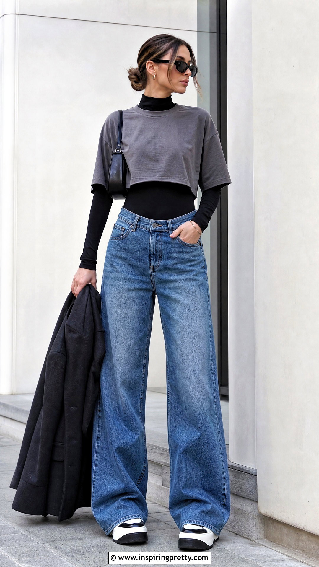 Mock Neck Under Cropped T Shirt Outfit - 20 mock neck top outfit layered t shirts