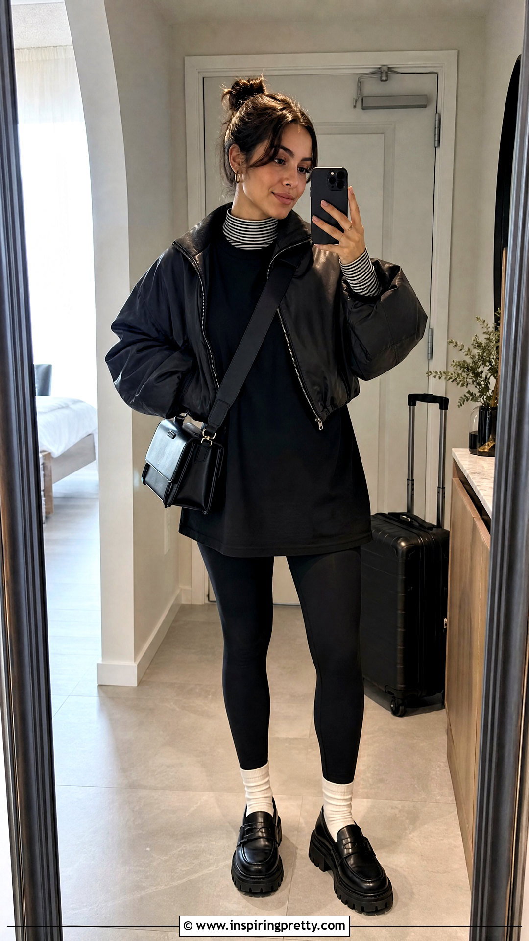 Mock Neck Under Long T Shirt And Leggings - 20 mock neck top outfit layered t shirts