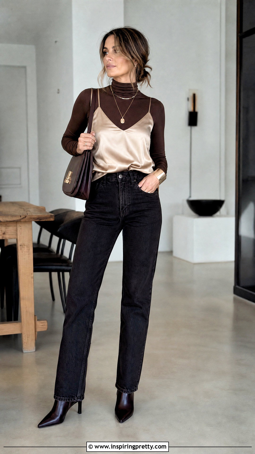 Mock Neck Under Slip Top Layered Outfit - 50 layered tops outfit ideas