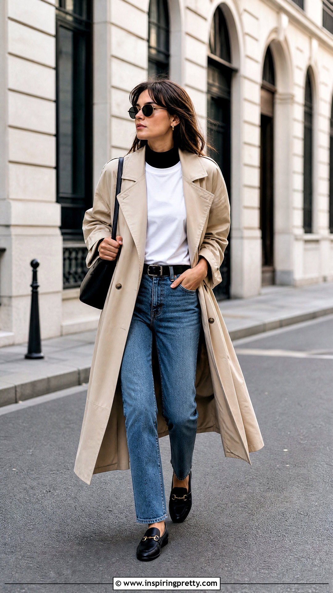 Mock Neck Under T Shirt And Trench Coat Outfit - 20 mock neck top outfit layered t shirts